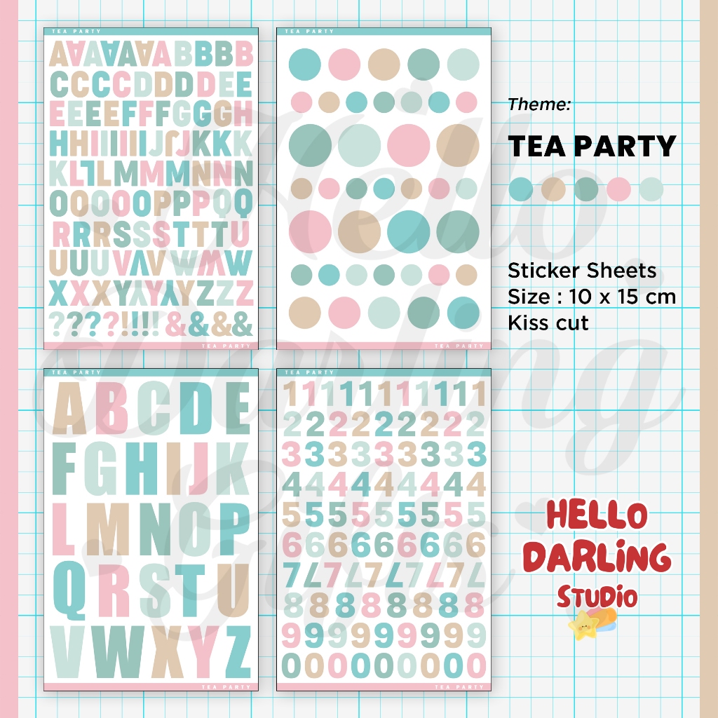 

Sticker Jurnal Deco Tema TEA PARTY. Alphabet Sticker Sheet Journaling Scrapbook Deco. Kiss Cut.