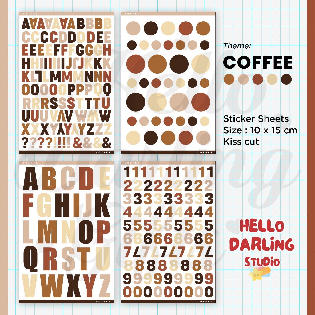 

Sticker Jurnal Deco Tema COFFEE. Alphabet Sticker Sheet Journaling Scrapbook Deco. Kiss Cut.