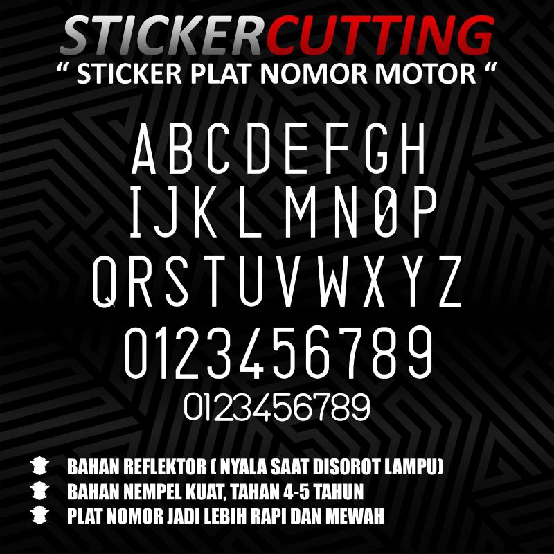 sticker cutting plat nomor motor font biasa