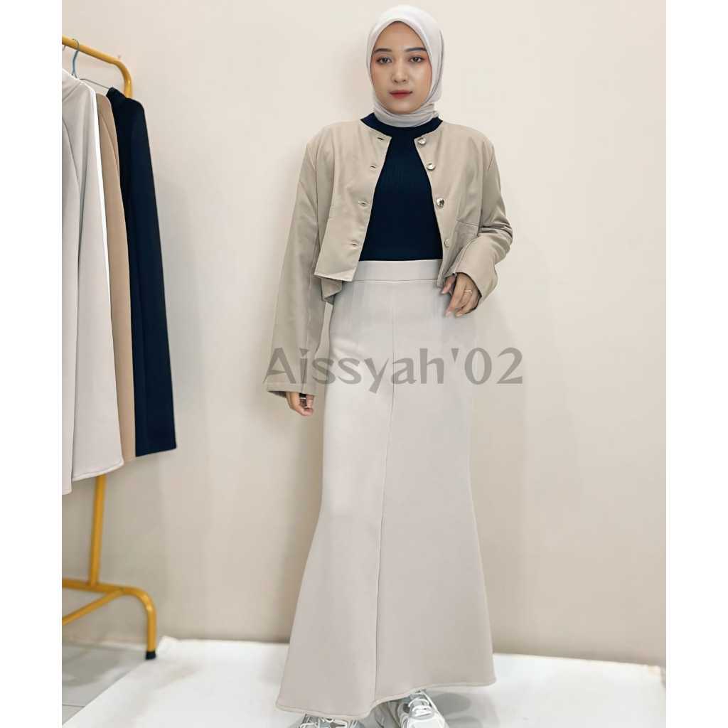 Rok Duyung Panjang Span Mermaid Skirt Flare Maxi Wanita Basic Polos Bahan Scuba