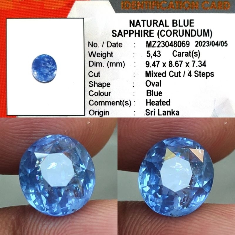 Natural Blue Sapphire Srilanka 5.4ct KGL Material Top Crystall Full Luster Gemericik Body Kaca Metal