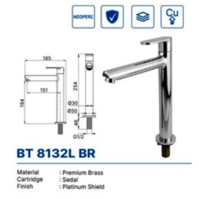 BASIN TAP DEKKSON BT 8132L BR CP Basin Sink Tap Single Lever Long Brass Faucet Tap Chrome Dekson BT 