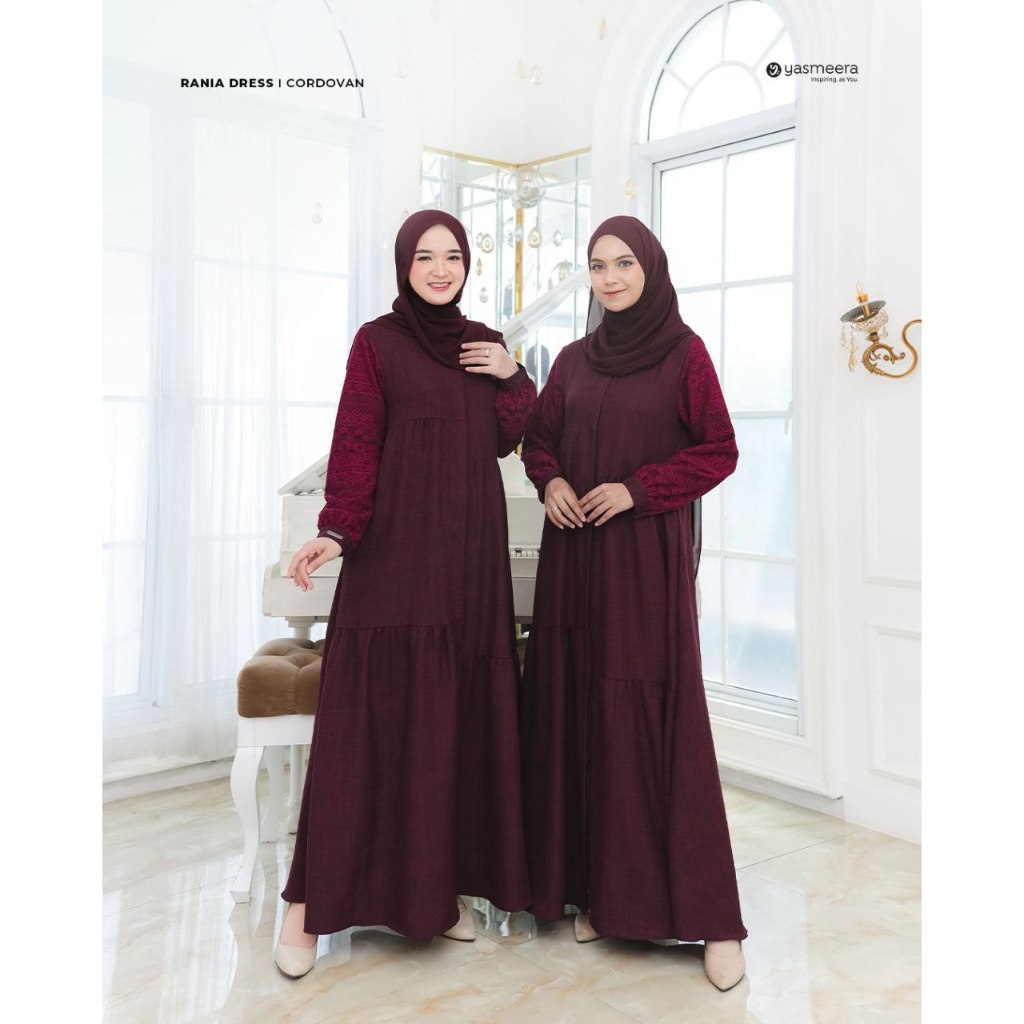 Rania Dress brukat mix linen ruffle bertingkat cantik anggun mewah gamis kondangan pernikahan by Yas
