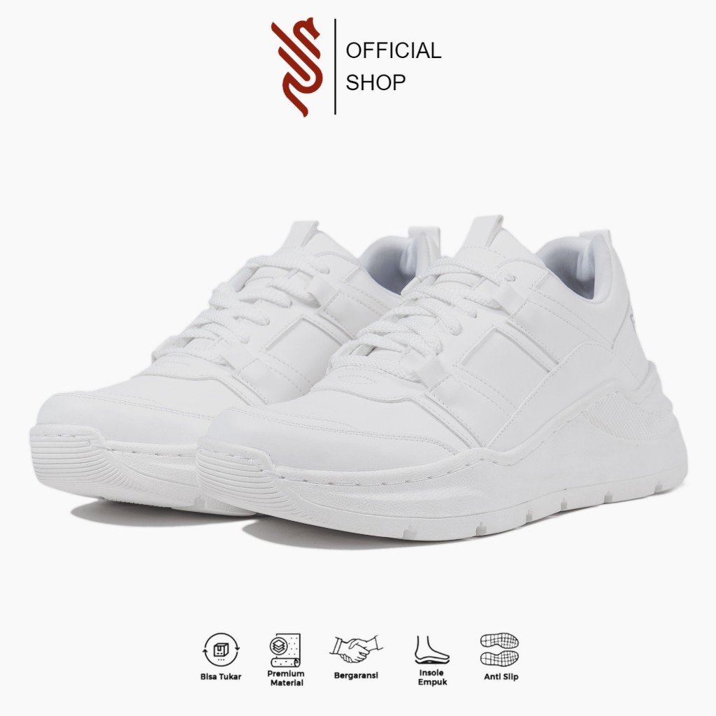 BAXTER FULL WHITE - Sepatu Sneakers Pria Putih Polos Casual Shoes Sneaker Cowok ORI Naz