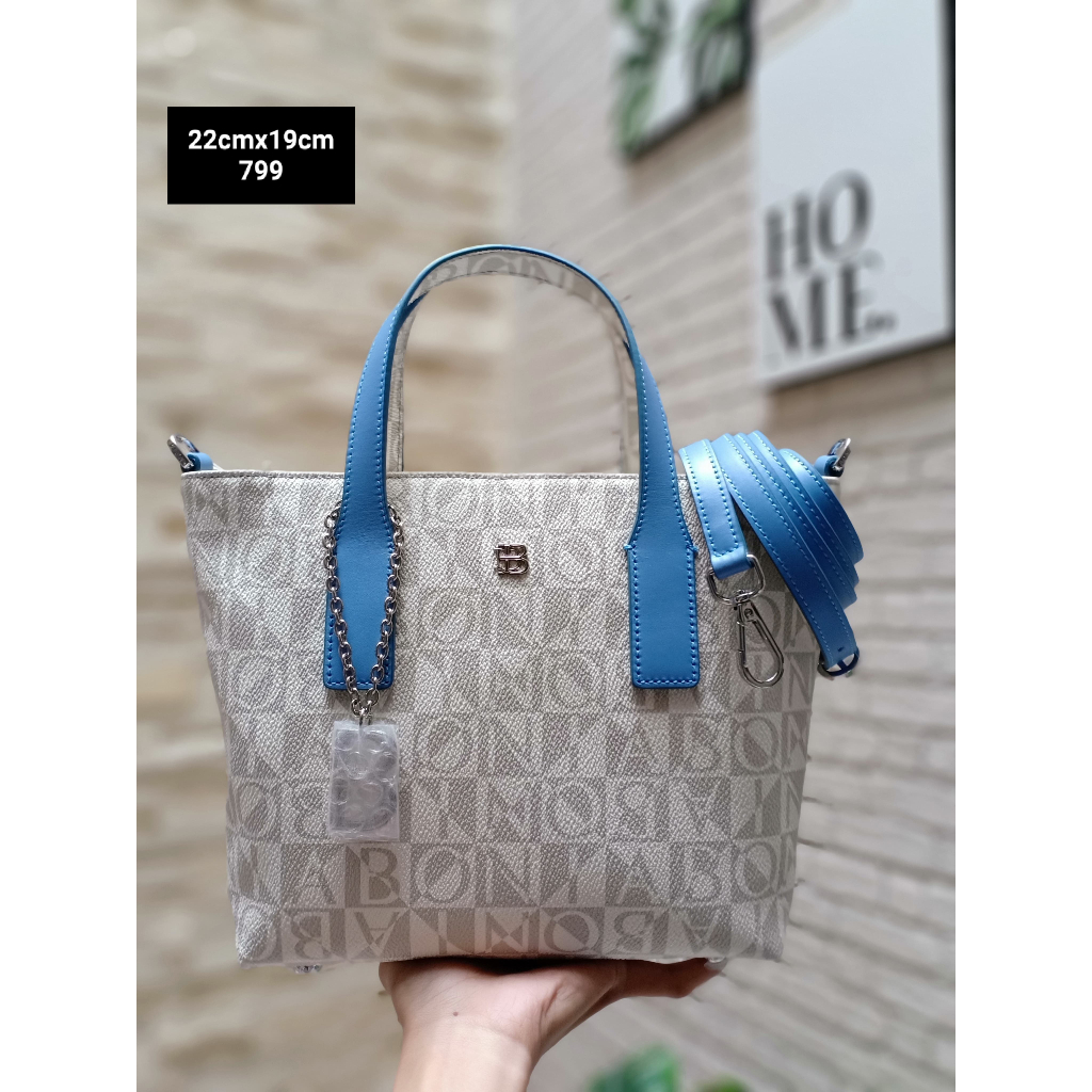 tas bonia monogram putih tali biru original