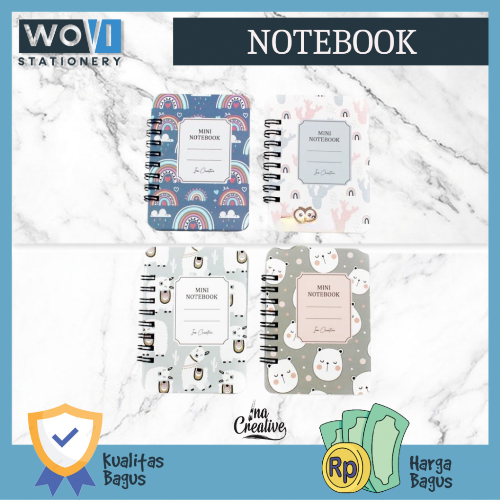 

[WOVI STATIONERY] Notebook A7 Hard Cover isi 40 Lembar / Notebook Spiral A7 HC Ina Creative [PCS]