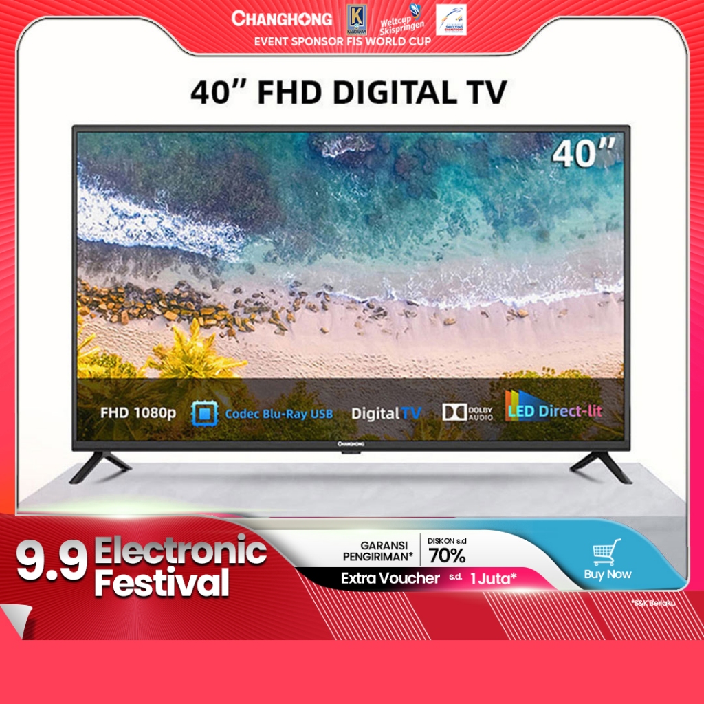 Changhong 40 Inch Digital LED TV (L40G5W) FHD TV-DVBT2-USB Moive