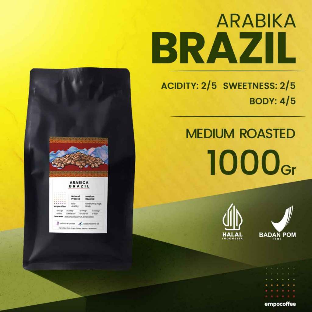 

Kopi Arabika Brazil Santos Arabica Coffee Roasted Bean Coffe Beans 1 Kg
