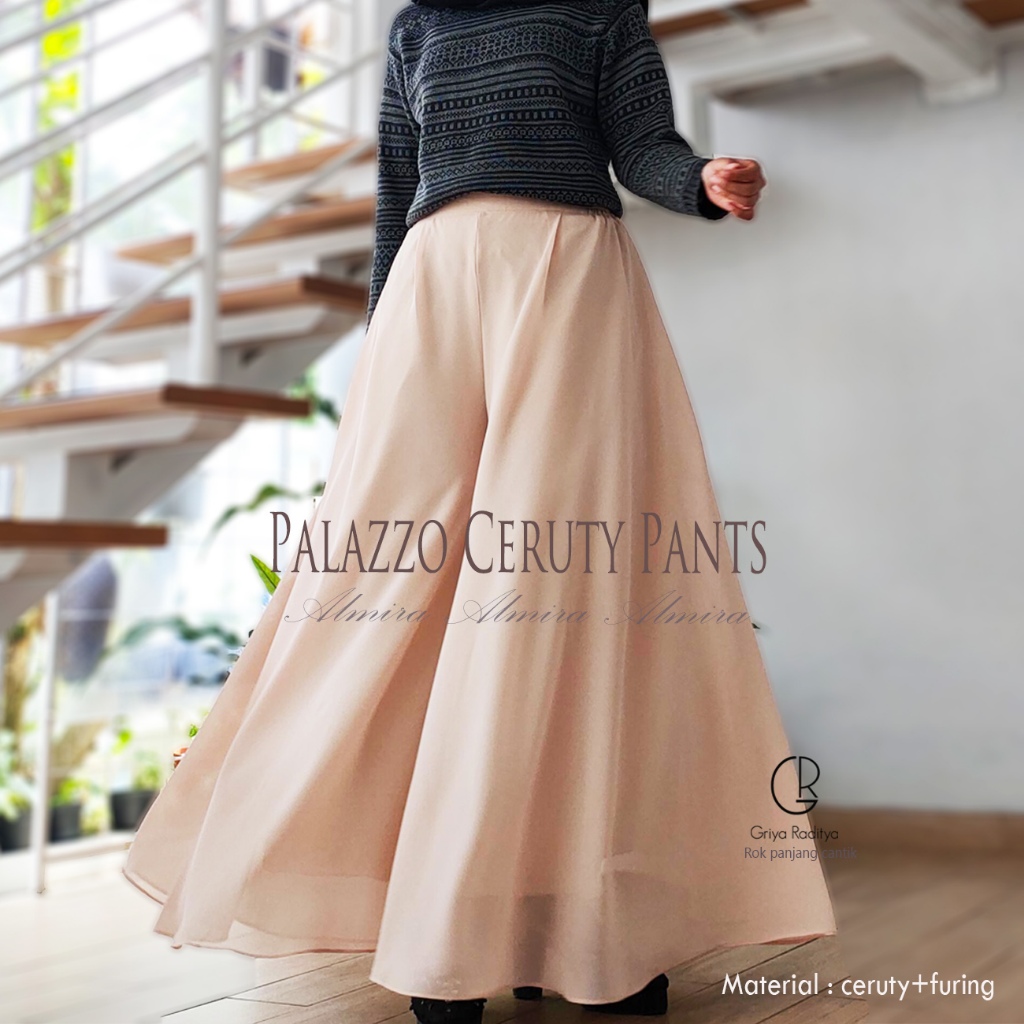 Celana Kulot Wanita Panjang Muslimah Palazzo Sifon Chiffon Ceruty Pants Almira