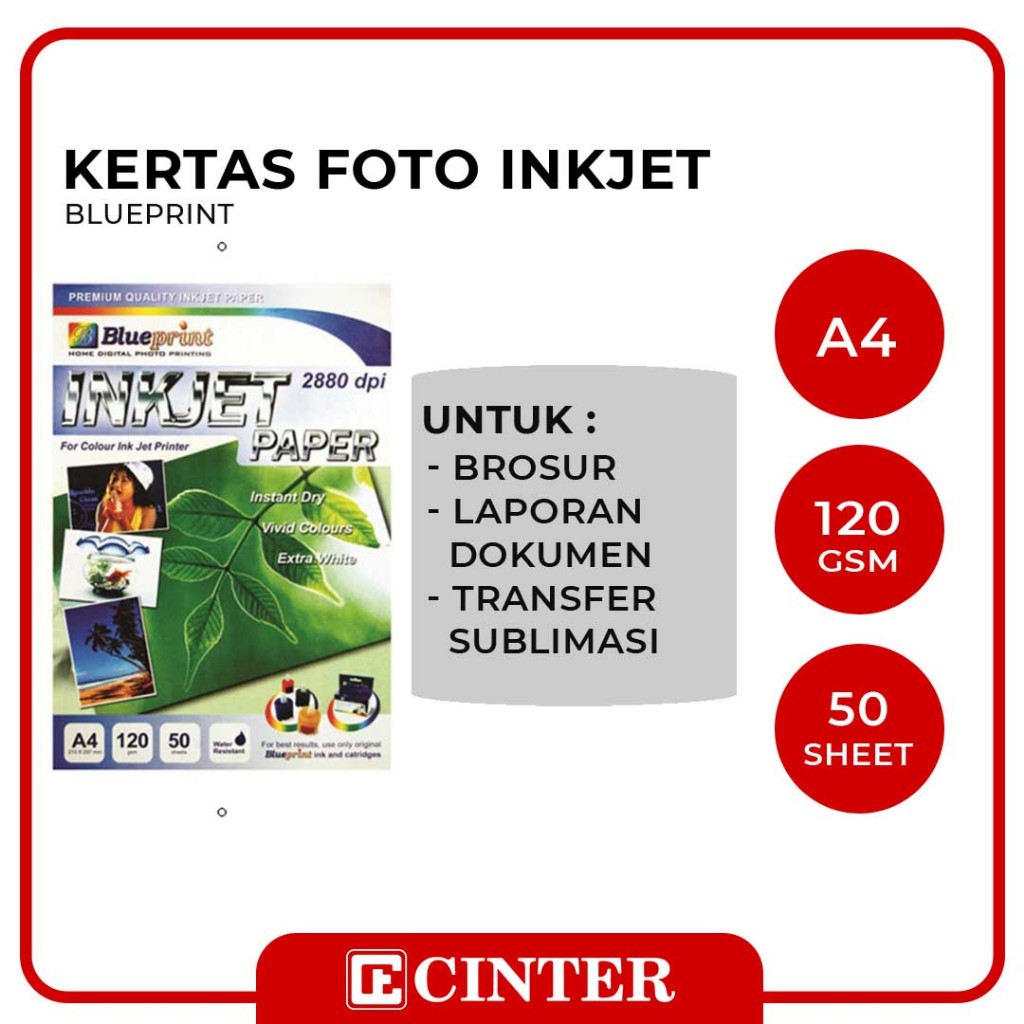 

BLUEPRINT - KERTAS FOTO / PHOTO PAPER DAUN INKJET A4 120 GSM 50 LEMBAR