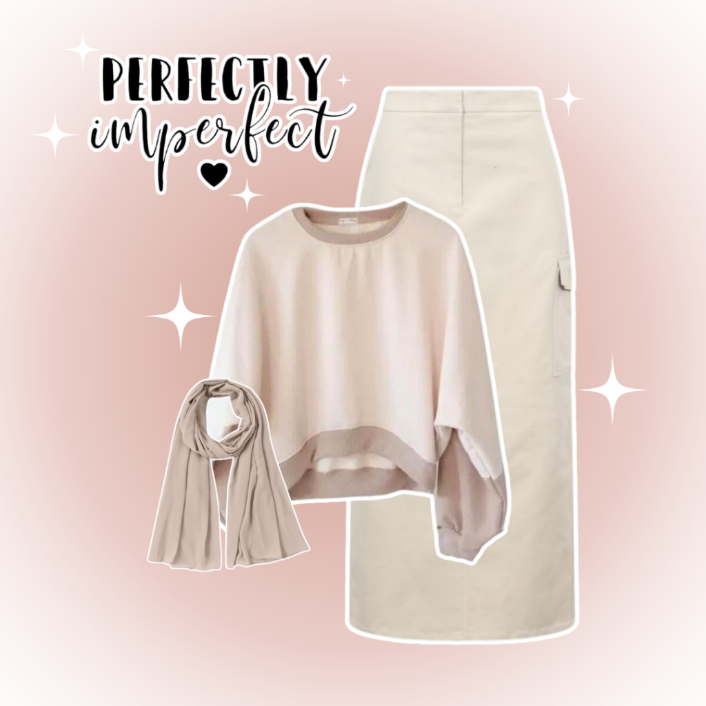 Oneset Korean Style Wanita Kekinian korea hijab rok cargo dan atasan sweater wanita korea cocok unut