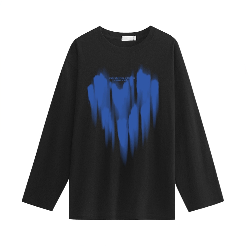 Demero atasan kaos wanita oversize lengan panjang korean style | Pola hati biru | baju kaos polos co