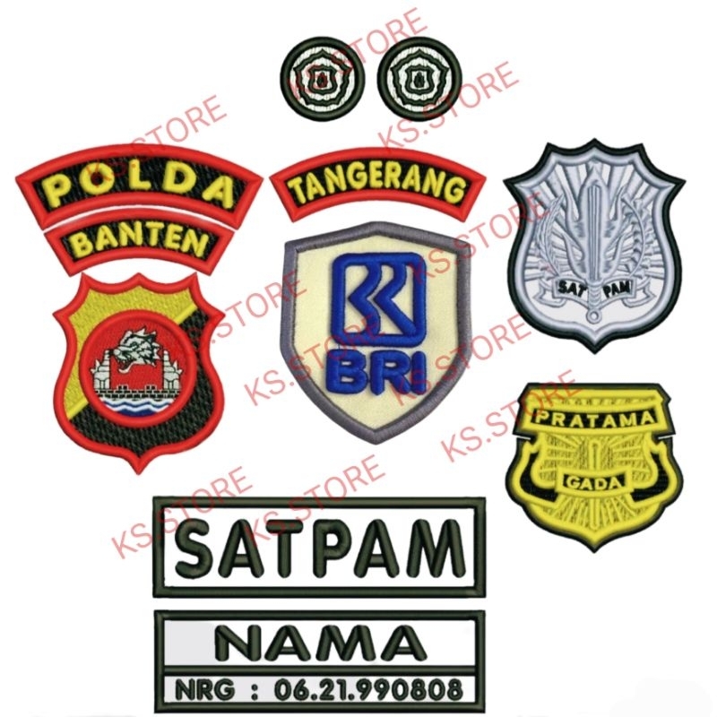 set bordir timbul bet satpam +logo custom ,request Polda