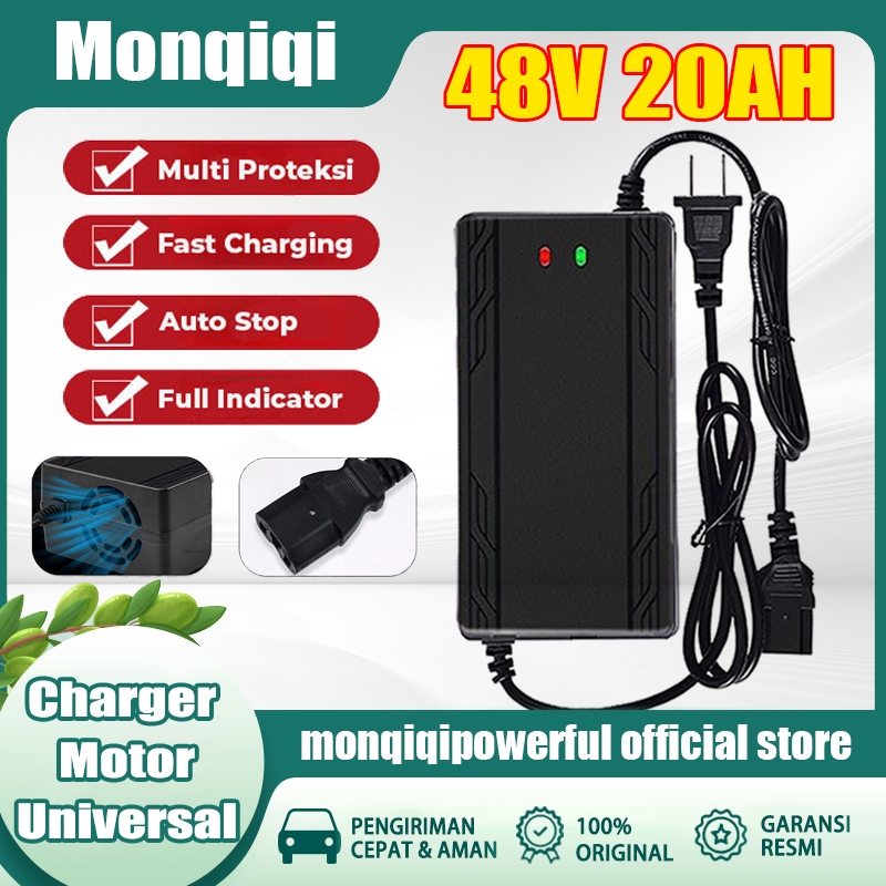 Monqiqi Charger Sepeda Listrik 48V 12AH  Charger Aki Battery Sepeda Listrik  Universal Charger Motor