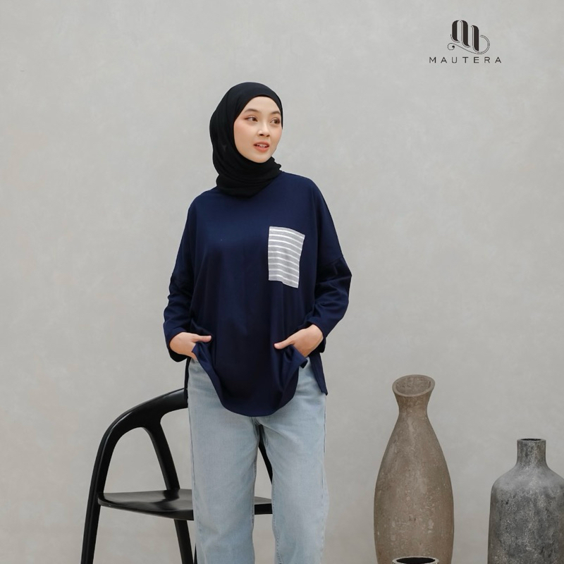 Mautera Kaos Oversize Wanita Cotton Premium Biru Navy
