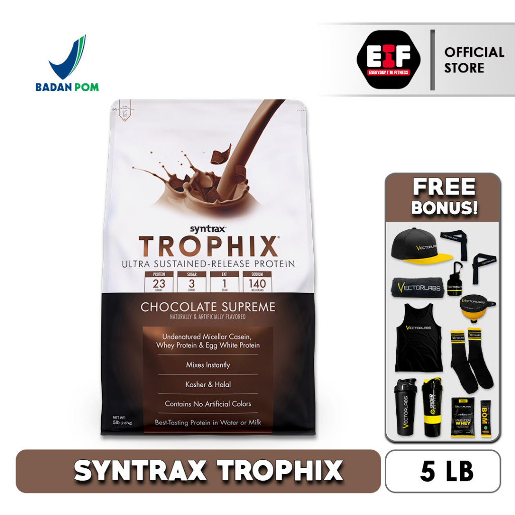 SYNTRAX TROPHIX 5 LB LBS CASEIN ULTRA SUSTAINED RELEASE WHEY PROTEIN SUSU COKLAT GYM FITNESS FITNES 