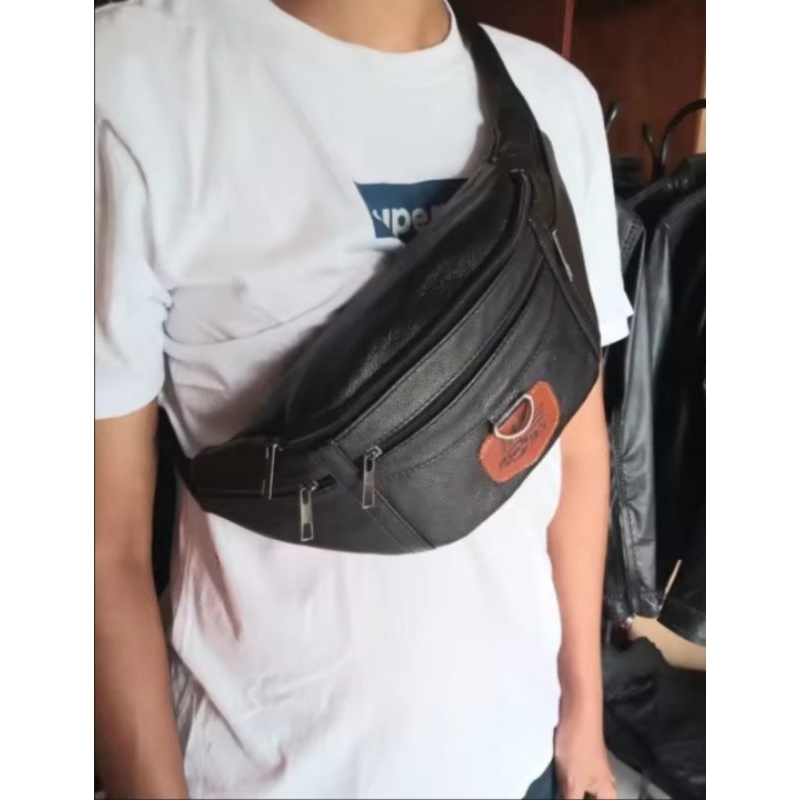 Waistebag Kulit Asli Pria Original Tas Slempang Kulit Asli Model Terbaru Anti Air Anti Api New elega