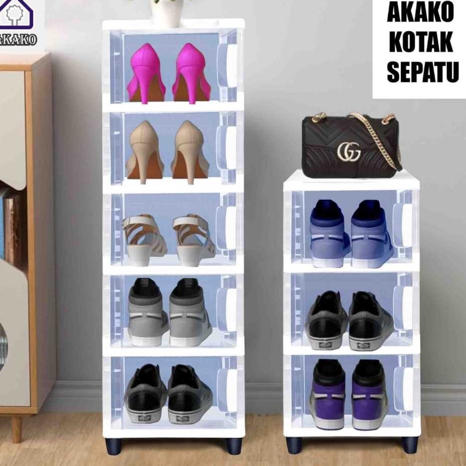 Khusus AKAKO Rak Sepatu Tertutup Lemari Sepatu Plastik Transparan Tebal Kotak Sepatu Susun Poble Box