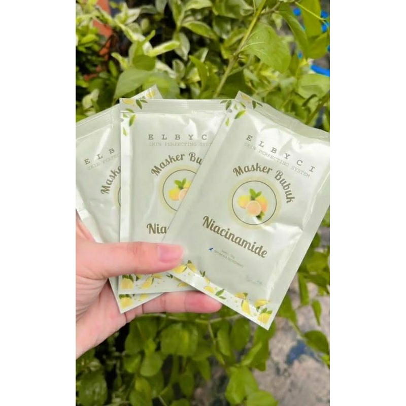 MASKER BUBUK GLOWING NIACINAMIDE ELBYCI anti kusam, bikin cerah, hempas flek dan bekas jerawat PIE P