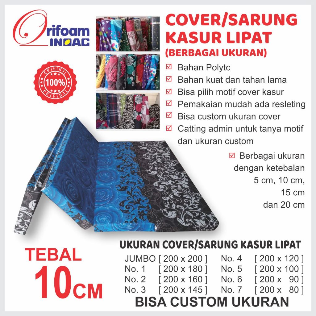 SARUNG KASUR LIPAT [TEBAL 10 CM]UNTUK BUSA INOAC ROYAL FOAM YUKATA DENGAN RESLETING TIAP LIPATAN DEN