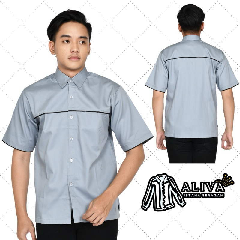 Kemeja Seragam Kerja Pria Warna Abu