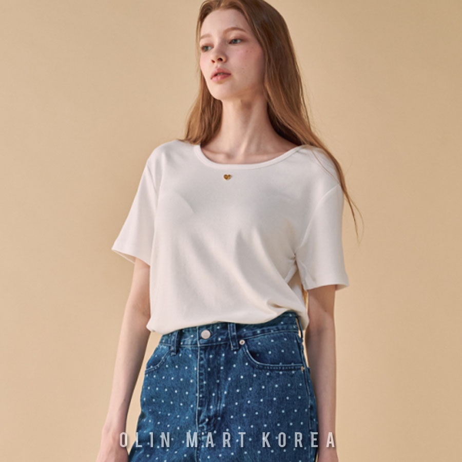 RONRON HEART BASIC U NECK T SHIRT IVORY