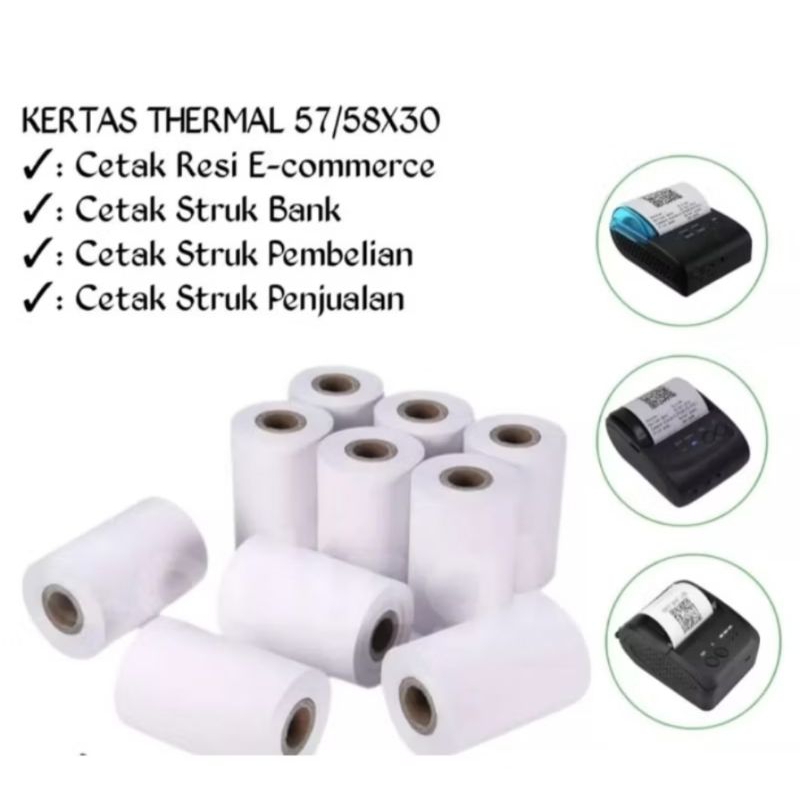 

KERTAS STRUK THERMAL STIKER PRINTER UKURAN 58x30 5meter