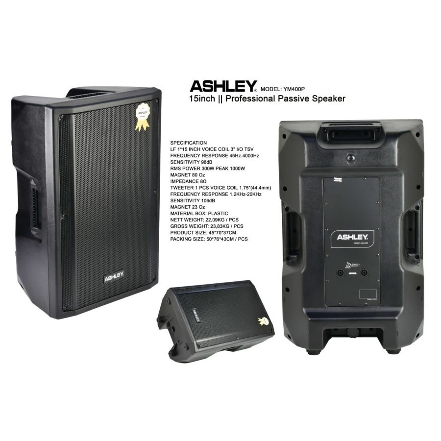 1 pcs Speaker Pasif Monitor 15 Inch ASHLEY YM 400P YM400P ORI 300watt