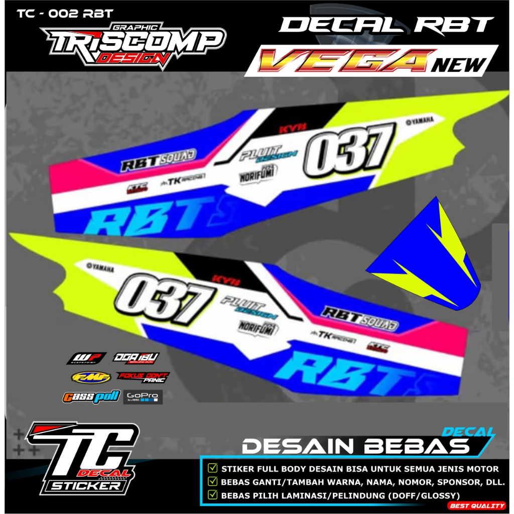 Decal RBT Vega R New Sticker RBT Vega Bebek Body belakang Motif racing terbaru Desain Custom Bisa Re
