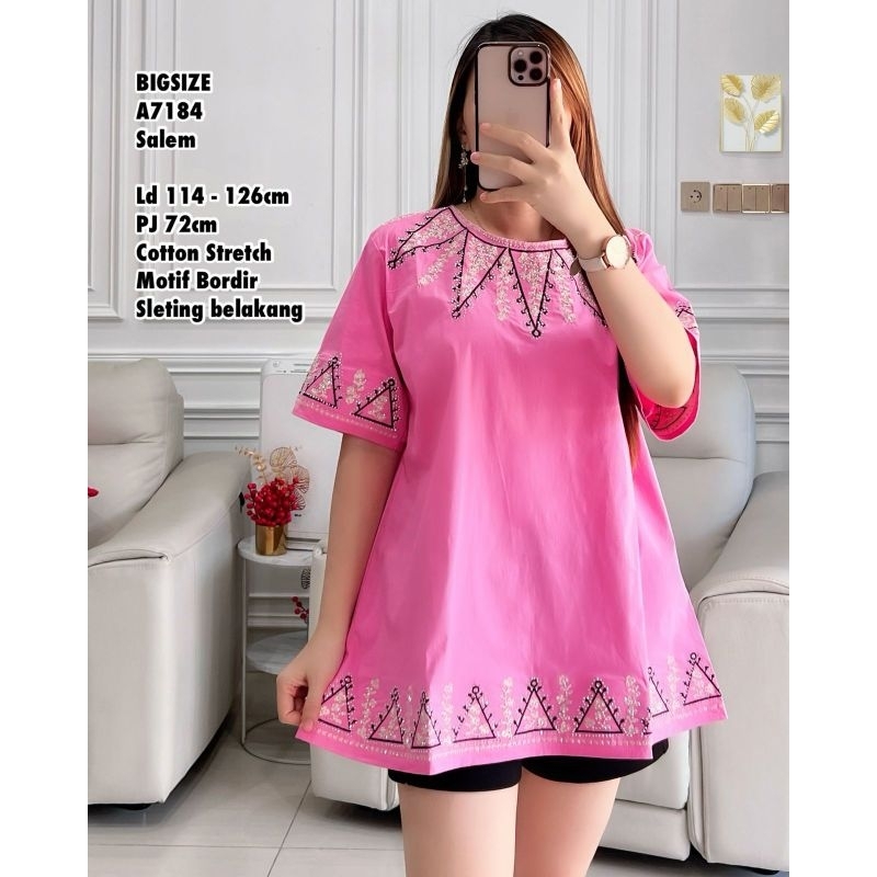 Kaos atasan Wanita bordir Bunga list jumbo 7184