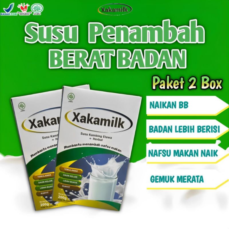 

Susu Xakamilk Original Susu Penggemuk Badan Ampuh Paket 2Box Penambah Berat Badan Asli Menambah Meningkatkan Nafsu Makan Herbal Alami 100% Aman BPOM 200gr