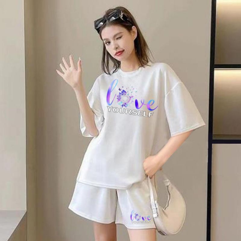 set kaos wanita celana pendek/ setelan wanita kaos import/ set baju perempuan