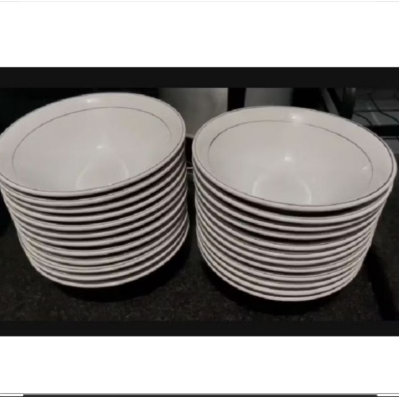 6 pcs Mangkuk / mangkok  Keramik List Emas 7inch/18cm