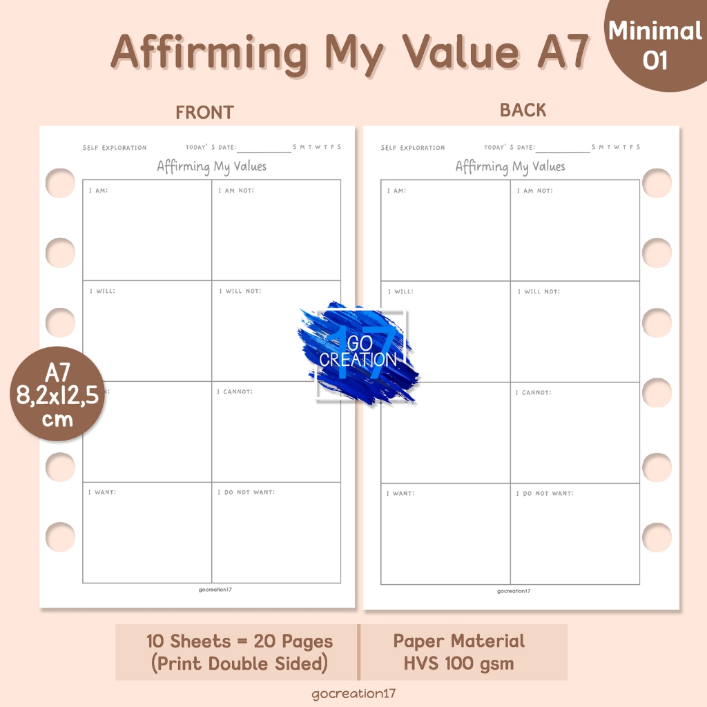 

Buku Planner Refill Kertas Isi Binder Affirming My Value Simple Minimalis A7