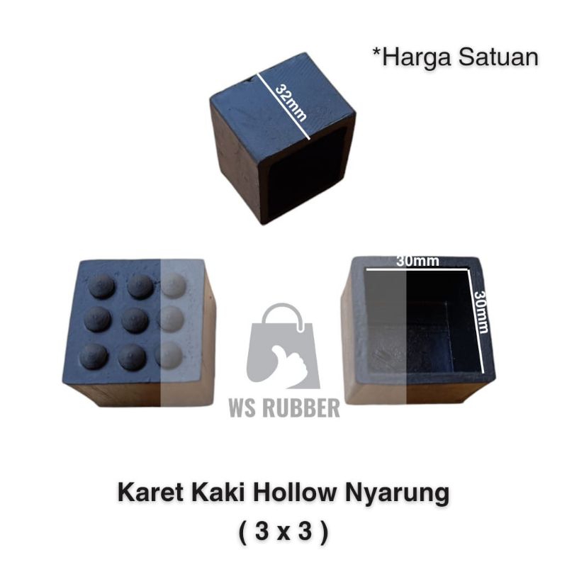 Karet Kaki Hollow 3x3 Full Nyarung / Karet Tutup Kaki Meja Kursi Rak Besi Hollow