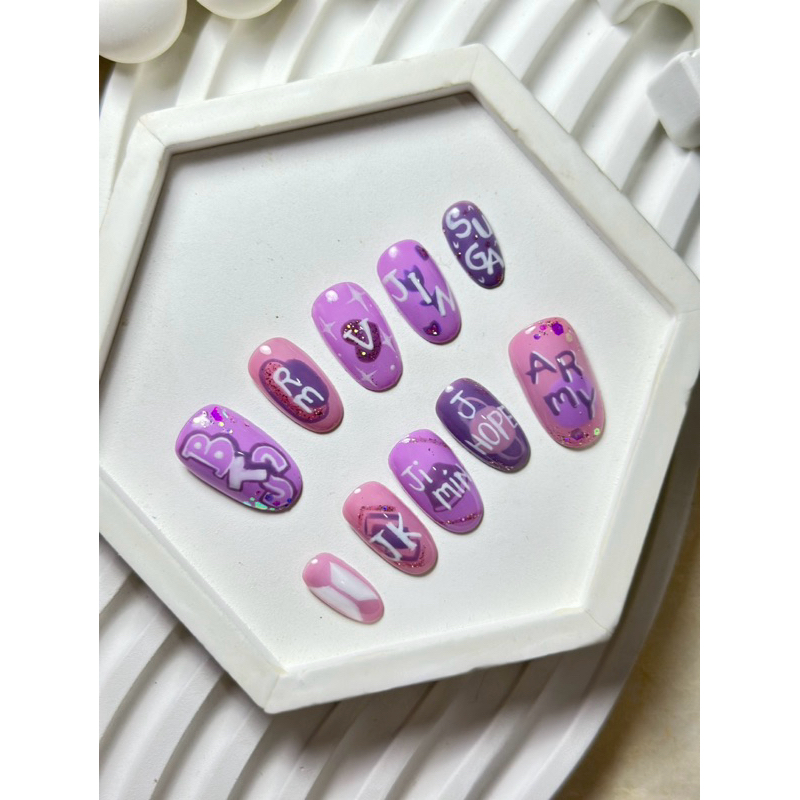 PRESS ON NAILS Kuku Korea KPop Tema BTS Warna Ungu