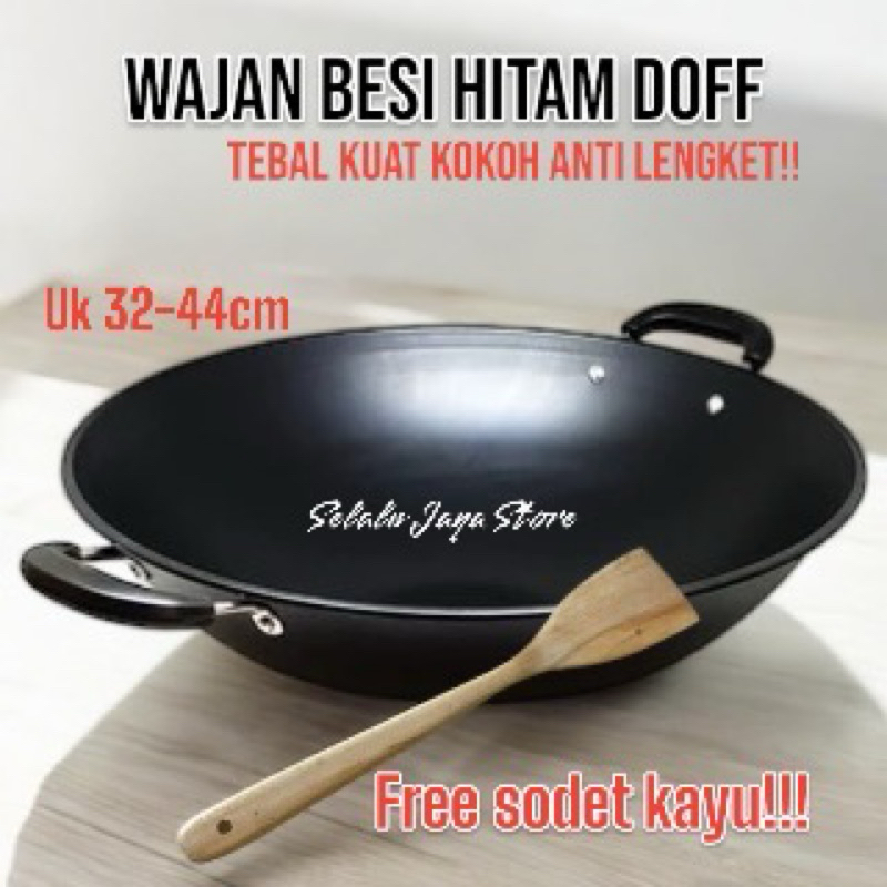 Wajan Besi Kuali Besi hitam doff Tebal Anti lengket