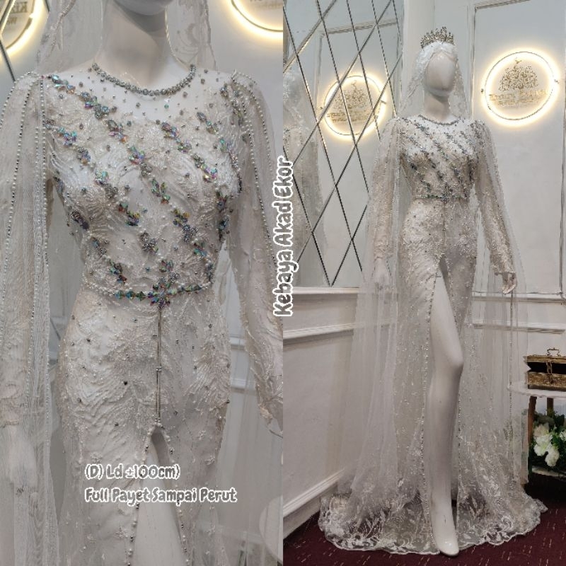 Kebaya Akad Putih Ekor Slayer Payet Standar / Jumbo