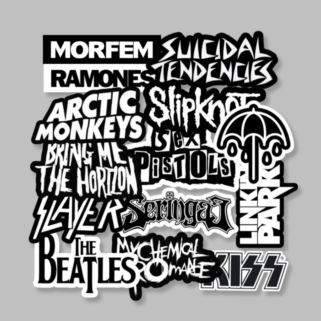 

STIKER BAND MUSIC ROCK METAL ISI 15pcs BLACK N WHITE, STICKER ANTI AIR, STIKER AESTHETIC, HELM, LAPTOP, TUMBLER, CASE HP VOL 6