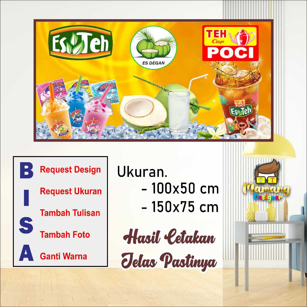 Cetak Banner Spanduk Pop Ice, Es Kelapa dan Es teh Poci bb