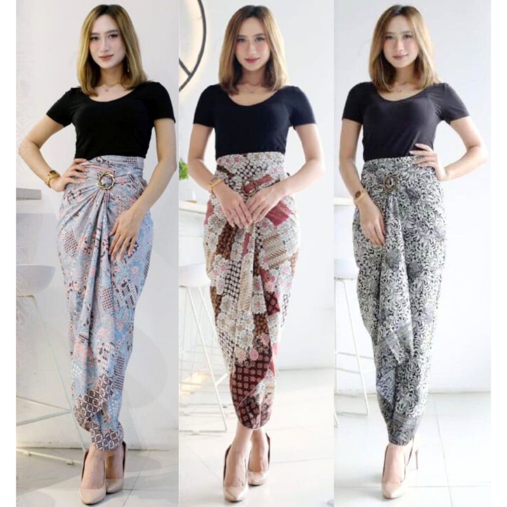 Rok Lilit Kain Serut Motif Batik Bawahan Kebaya Modern Laras Biru dan Lainnya