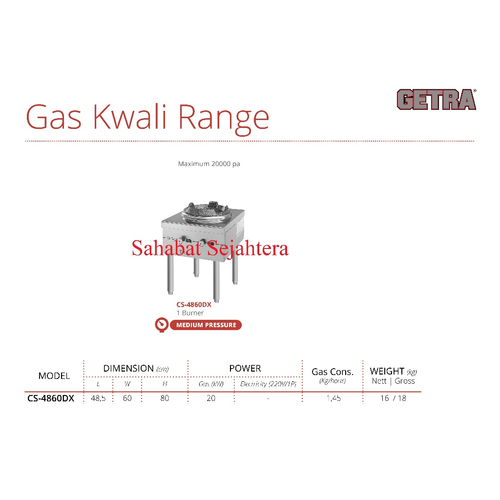 GETRA Gas Kwali Range CS-4860DX Kompor 1 Burner