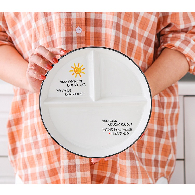 Gengsilegi89 - Piring Sekat 3 Diet Keramik Estetik Ala Korea - Divided Aesthetic Plate Rumah Tangga