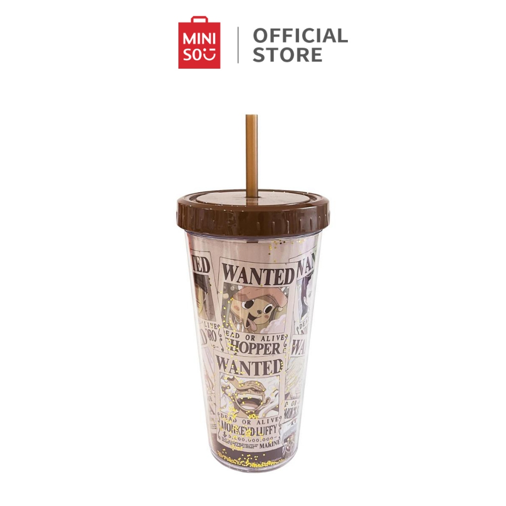 MINISO X One Piece Tumbler Plastik Double Wall Classic Dengan Sedotan 420mL Warna Coklat