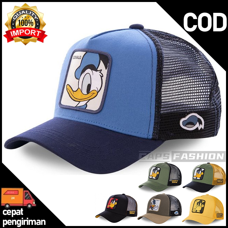Topi baseball pola kartun daffy-duck Disney topi trucker topi pria wanita musim panas bernapas