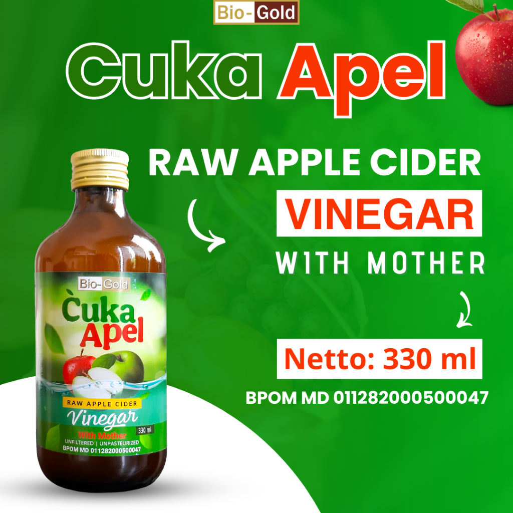 

BIOGOLD CUKA APEL Bio Gold Organik Raw Apple Cider Vinegar With Mother 330 ml Bantu Atasi Diet BPOM