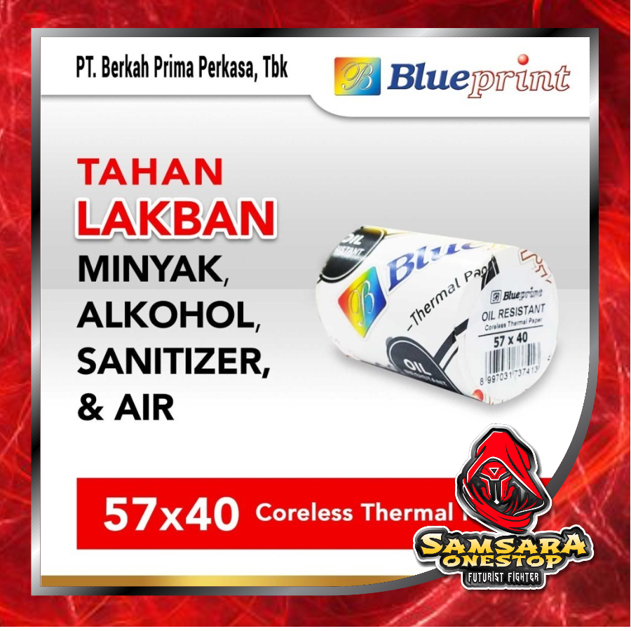 

Kertas Struk TAHAN LAKBAN 57 x 40 BLUEPRINT Thermal Oil 57x40 mm 1Roll