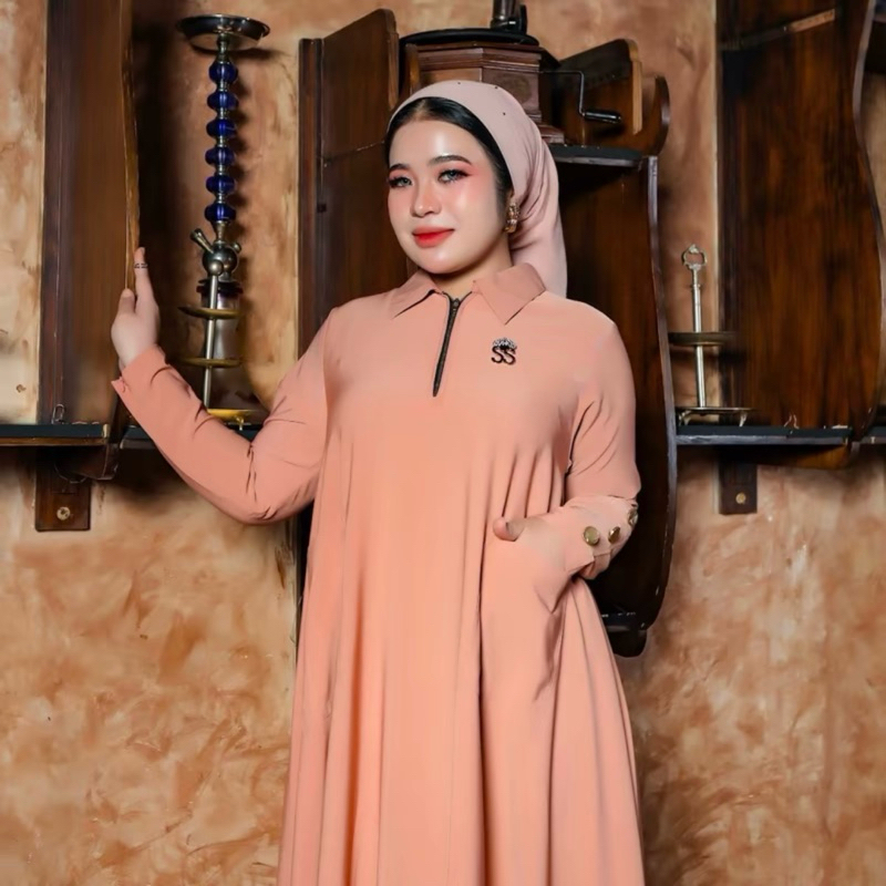 SHELLASAUKIA GAMIS KERAH POLOS LENGAN KANCING