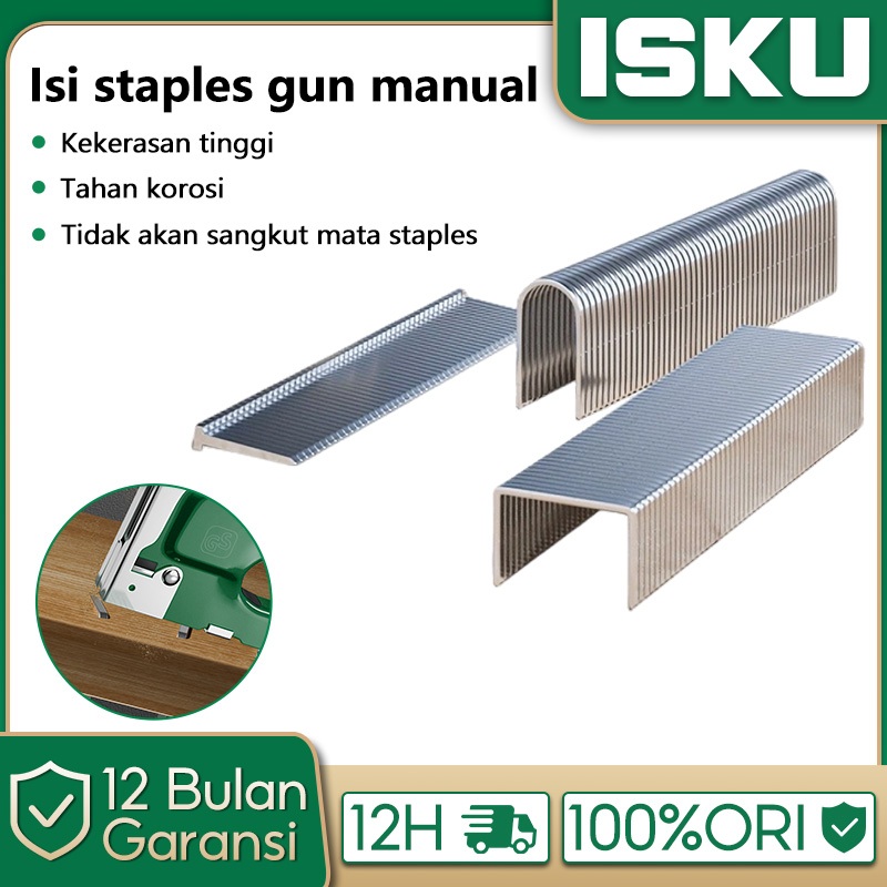 

ISKU Staples Gun Manual/Isi Ulang Refill Staples 1000pcs 1.2*10mm Perkakas Isi Stapless Tembak Gun Tacker