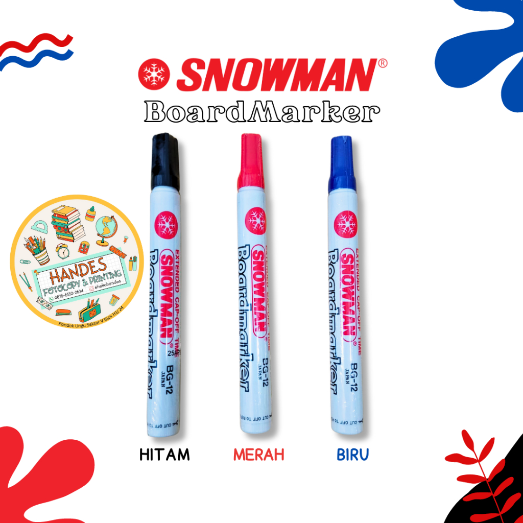 

Spidol Whiteboard Snowman Hitam, Merah, Biru I Satuan